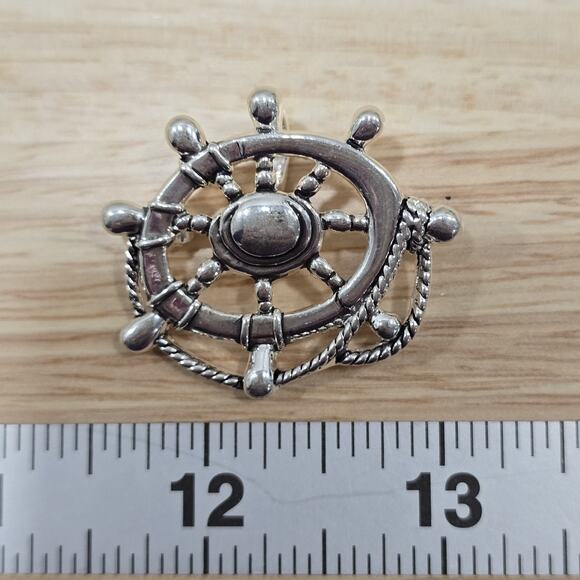 Vintage "MJ" Marie Jennifer Nautical Ship Wheel Rope Brooch Pendant Earrings - Picture 10 of 12